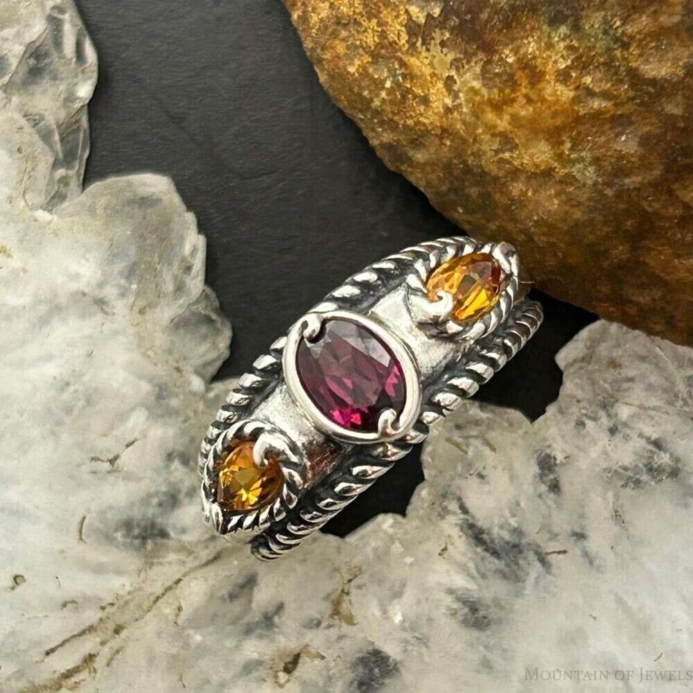 Carolyn Pollack Sterling Faceted Citrine & Tourmaline Ring Size 5.25 For Women